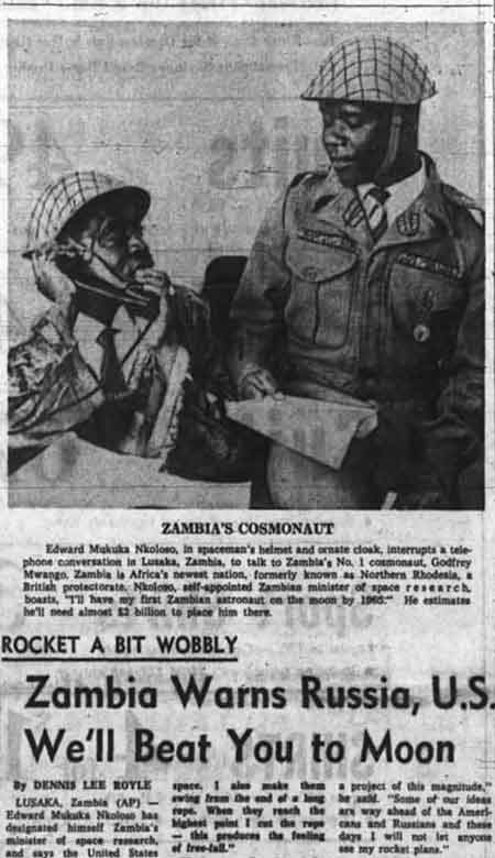 El café de la historia - recorte de periódico de la carrera espacial de Zambia