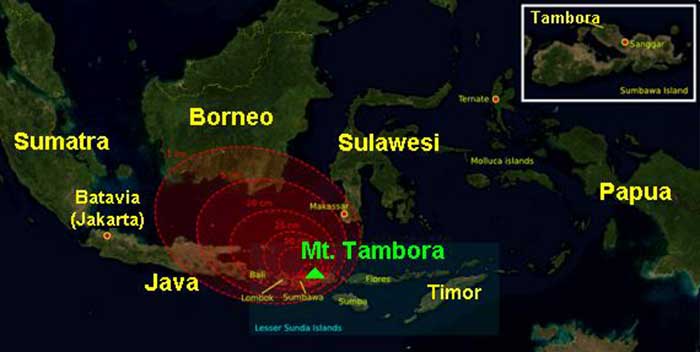 Mapa del cataclismo del Tambora